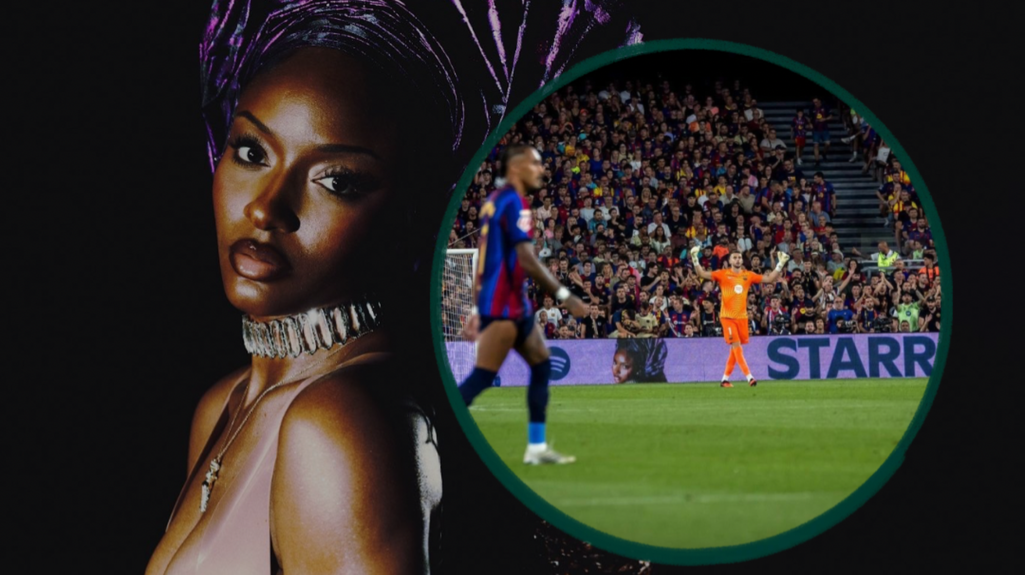 Ayra Starr’s “Starrgirl” featured on pitch-side advertising at Barcelona match
